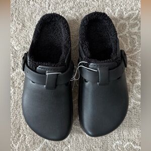 New Women’s Fleece-Lined Black Clogs, Size 37